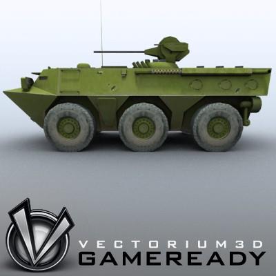 3D Model of Game-ready model of Chinese ZSL92 Wheeled Armoured Vehicle with 2 color schemes. Each scheme include: 3 RGB textures (hull,turret,wheels) and 1 RGBA texture (windows) - 3D Render 3